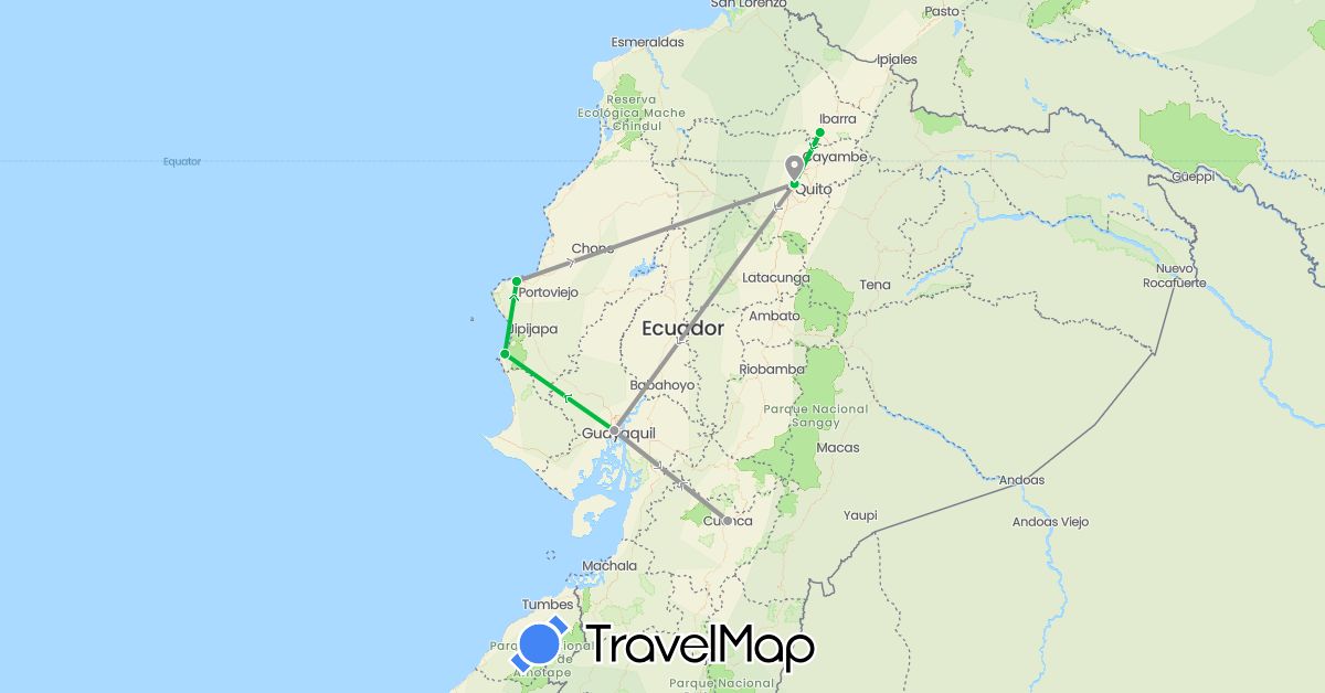 TravelMap itinerary: driving, bus, plane in Ecuador (South America)